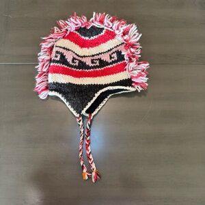 Celine Kids Knit Hat in Red, Black, and White